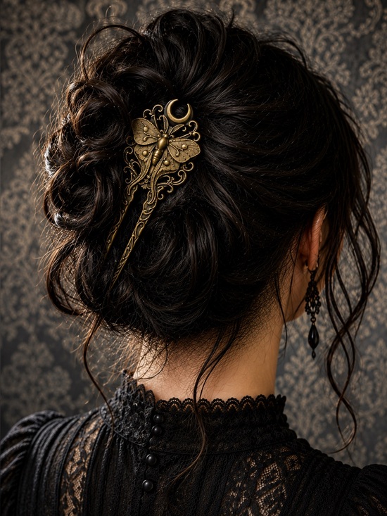 Accessories - Gothic Butterfly Hair Fork | Crescent Moon Hair Stick